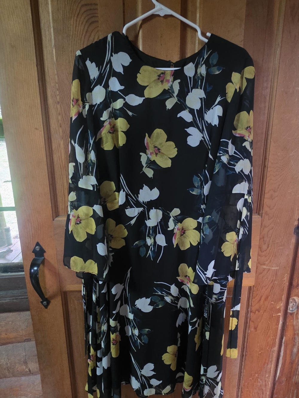 INC International Concepts Black Long Sleeve Dress with Yellow Floral Print